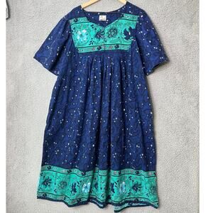 Daffodil Midi Dress 2XL Floral Pockets Blue Babydoll Retro Western Prairie XXL